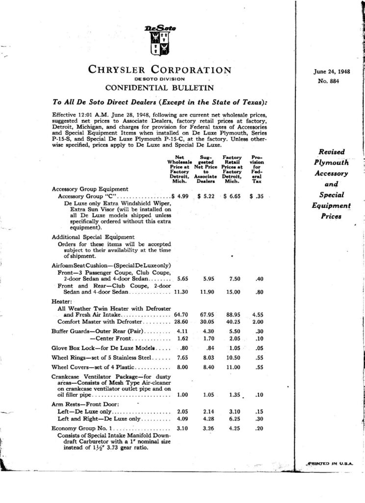 thumbnail of 1948 Marke Plymouth – Modell Accessory-Prices – Sprache ENG