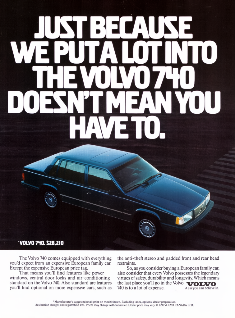 thumbnail of 1991 Marke Volvo – Modell 740 Werbung Canada – Sprache ENG